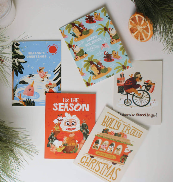 Surfing Christmas - Illustrated Tropical Holiday Card