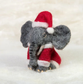 Needle Felted Elephant in Santa Suit Ornament - 0