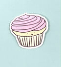 A sticker shaped like a cupcake. The cupcake has light pink icing with pink sprinkles and a white cake base