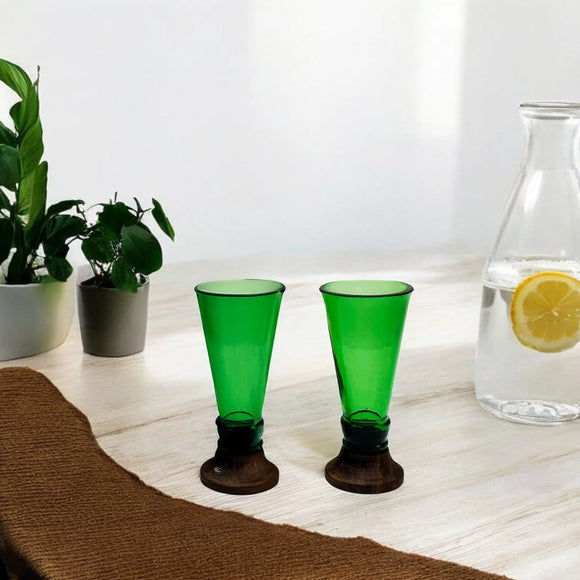 Green Glass shooters (set of 2)