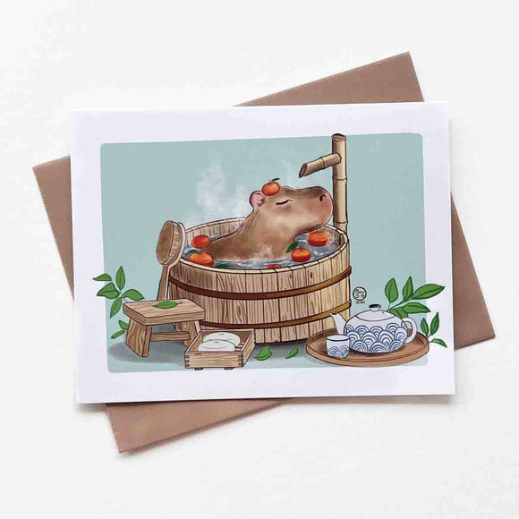 Capybara Spa Day Greeting Card