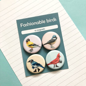 Fashionable Birds Fridge Magnets (set of 4) - 0