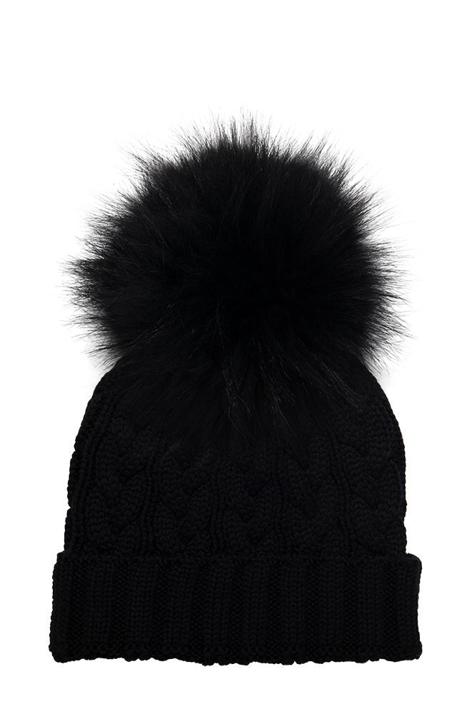 Cable Knit Hat with XL Racoon Pom (adult) various colours