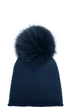 Waffle Hat with XL Racoon Pom (adult) - various colours - 0