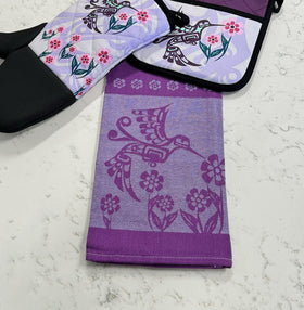 Printed Tea Towel - Hummingbird (purple) - 0
