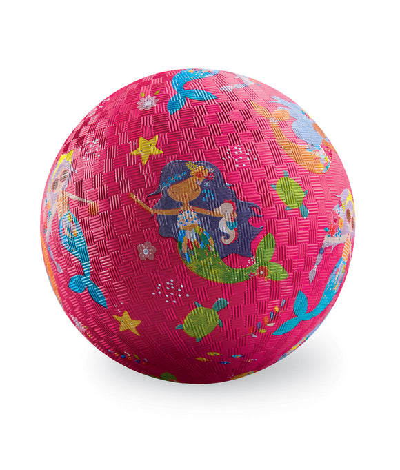 A pink ball with different mermaids, turtles, starfish and flowers