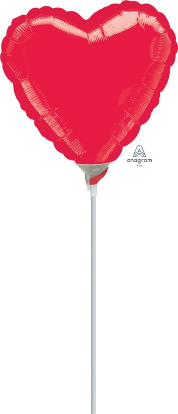 Metallic Red Heart - Air Balloon on a Stick