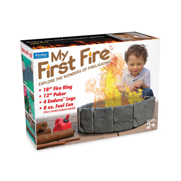 Prank Gift Box My First Fire - Unique handmade Canadian prank gift box featuring a playful fire ring and poker set for kids.