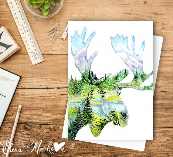 Mighty Moose Summer Watercolor Art Card