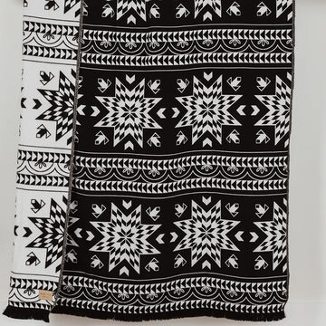 Mini Tipi Reversible Blanket (Indigenous Designed) - various patterns - Black and white reversible blanket with Indigenous geometric star patterns, unique handmade Canadian gift.