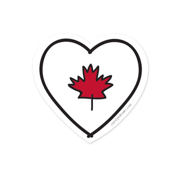 Canada Heart Flag Vinyl Sticker - Heart-shaped vinyl sticker with a red maple leaf outline, unique handmade Canadian gift.