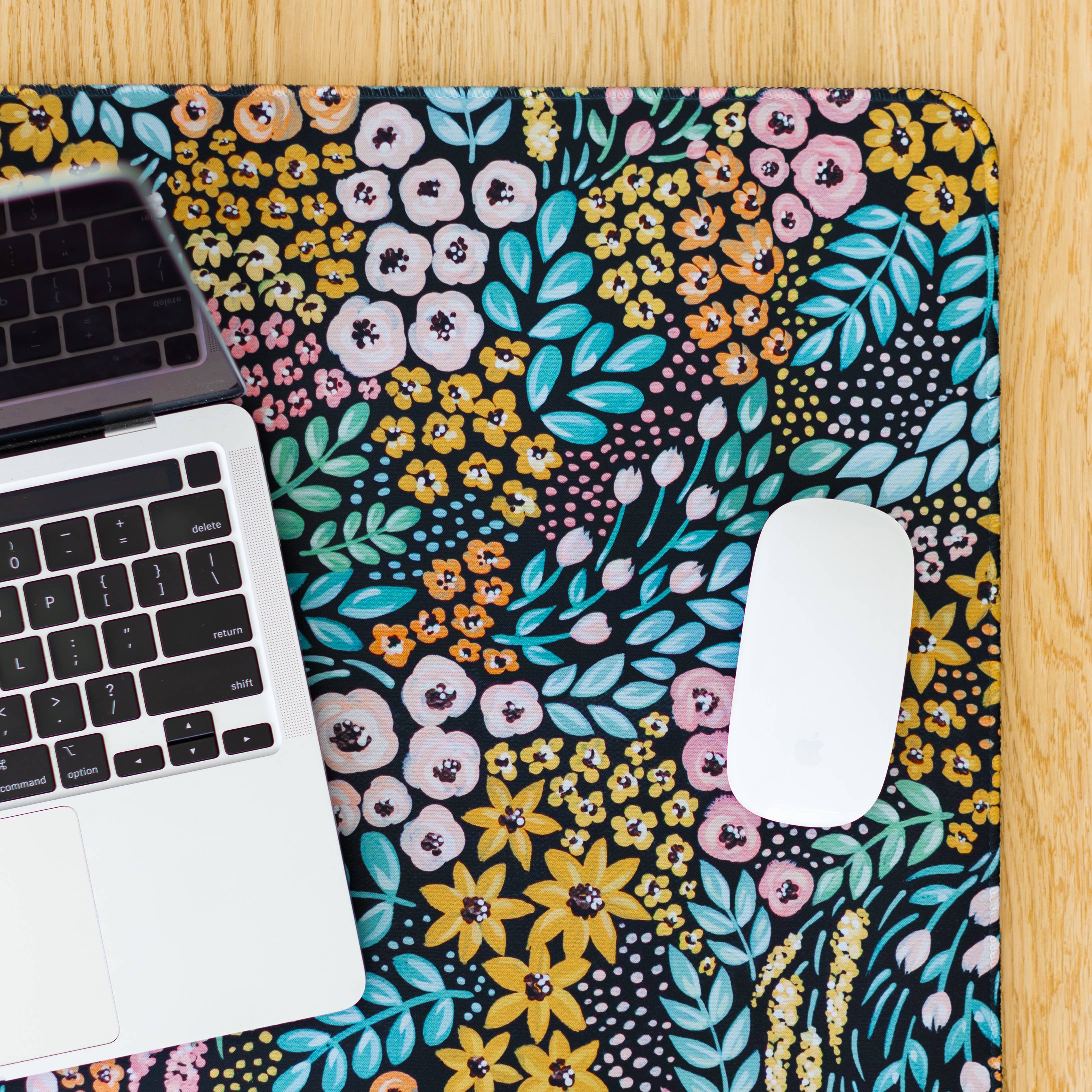 Black Floral Desk Pad