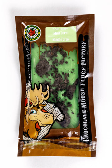 Fudge - Mint Oreo - Handmade Canadian Mint Oreo fudge with chocolate cookie pieces in clear gift package.