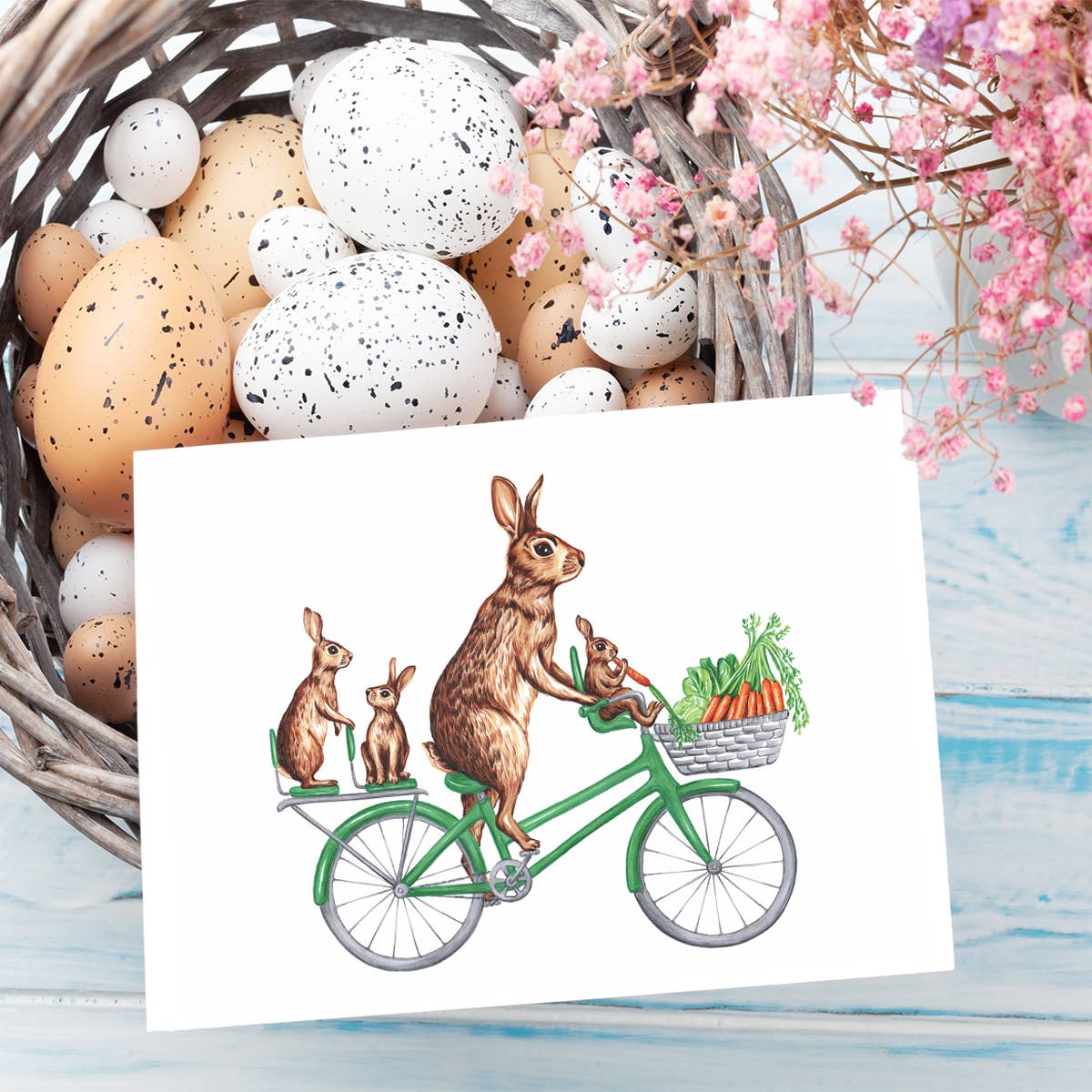 Rabbit Family on a Bicycle Card - 0