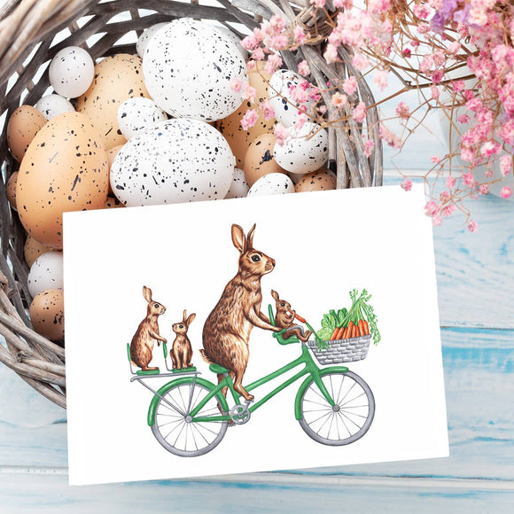 Rabbit Family on a Bicycle Card