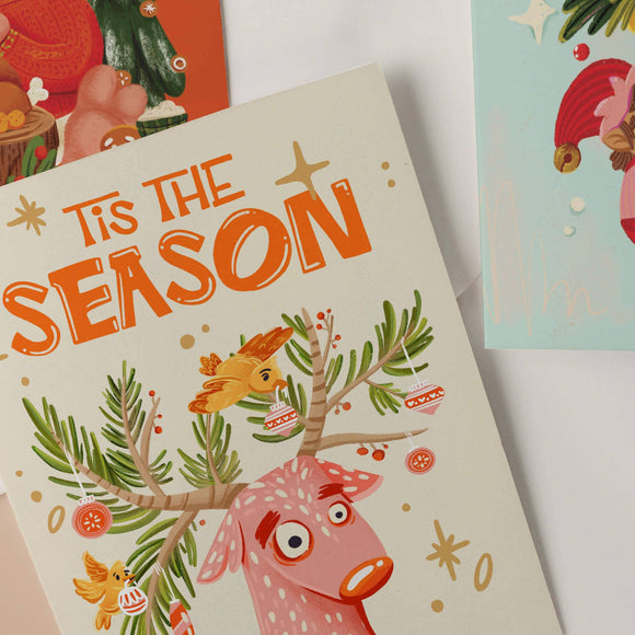 Festive Reindeer with Decorations - Illustrated Holiday Card