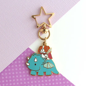 Cavalier King Charles Spaniel Riding Dragon Enamel Keychain