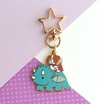 Cavalier King Charles Spaniel Riding Dragon Enamel Keychain