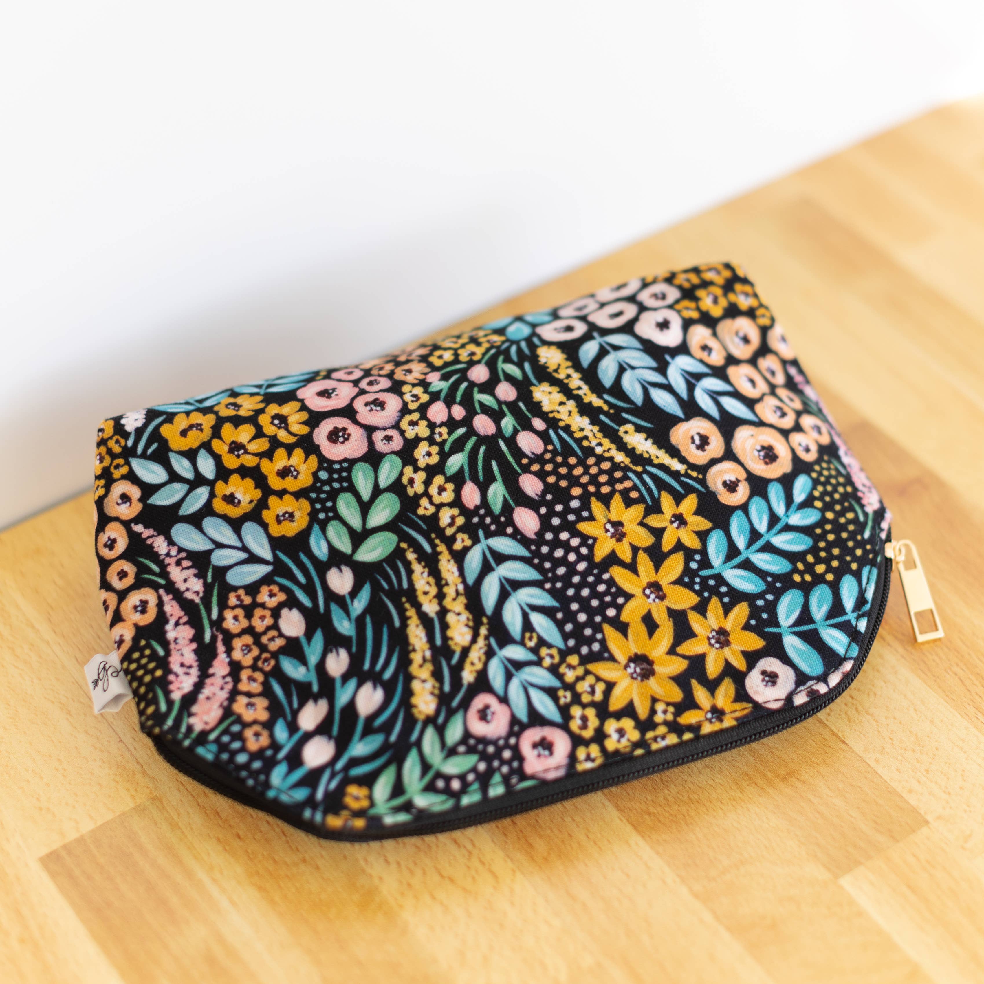 Black Floral Zipper Pouch