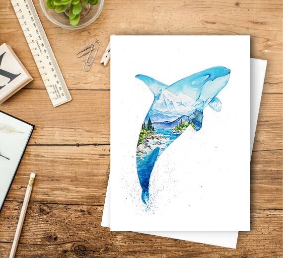 Juan Orca Killer Whale Coastal  Watercolor Art Card