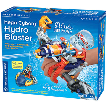 Mega Cyborg Hydro Blaster - Mega Cyborg Hydro Blaster STEM toy with blue, orange, and gray parts, unique handmade Canadian gift.