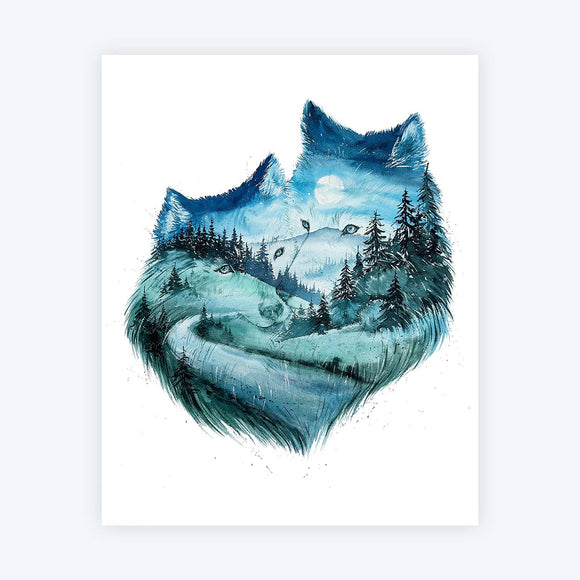 "Soulmates" Wolf Couple Watercolor Art Card