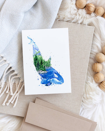 Kasatka - Orca Killer Whale Coastal Watercolor Art Card - 0