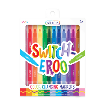 Switch-Eroo Color Changing Markers - Set of 12 colorful handmade Canadian Switch-Eroo color-changing markers, unique gift for kids.