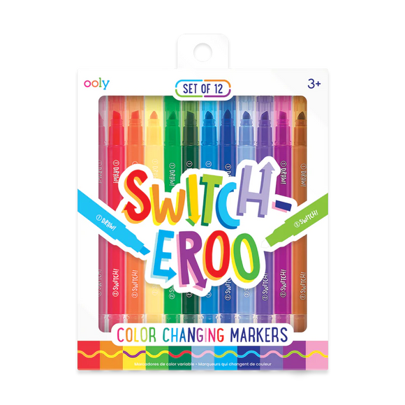 Switch-Eroo Color Changing Markers - Set of 12 colorful handmade Canadian Switch-Eroo color-changing markers, unique gift for kids.