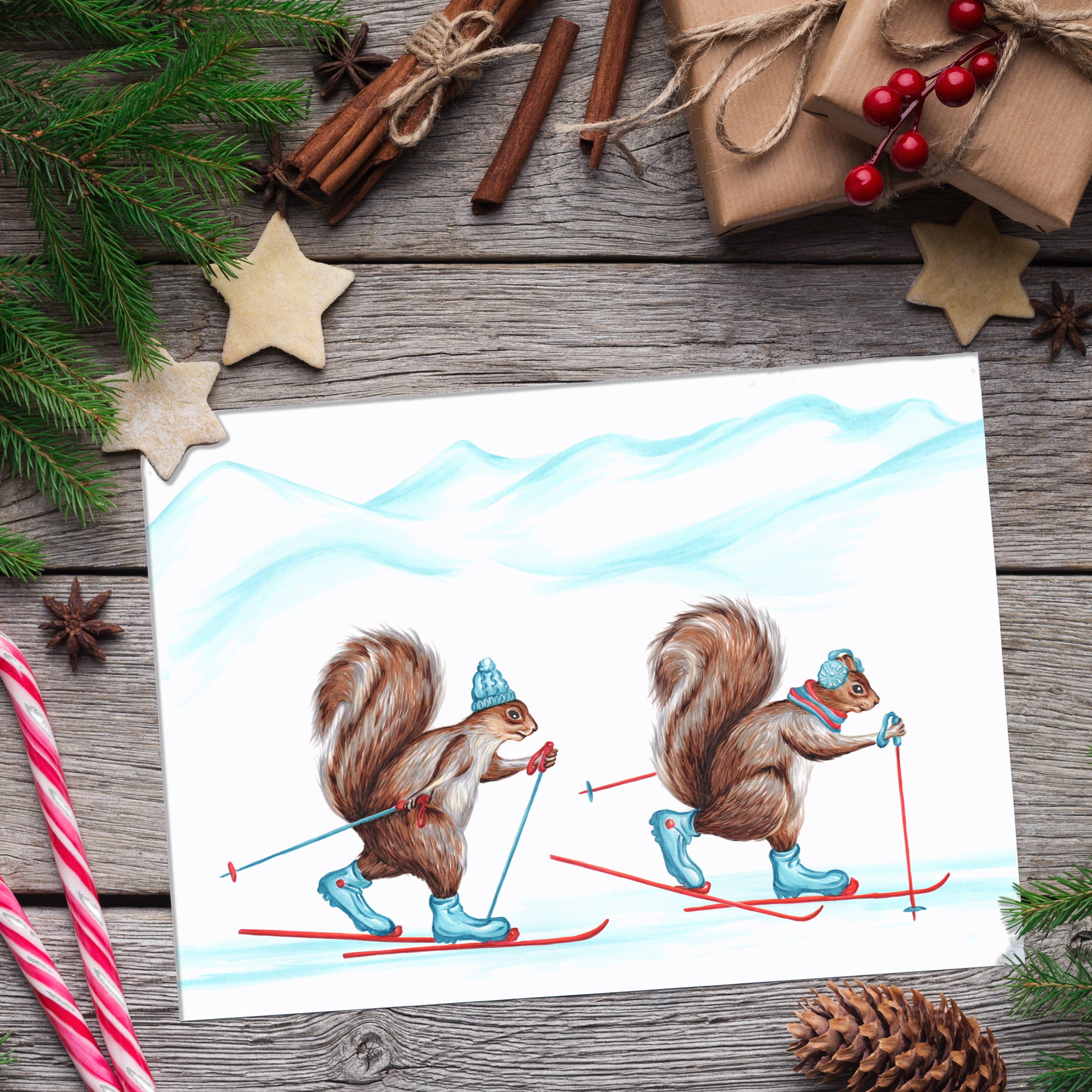 Squirrels Cross Country Skiing Card