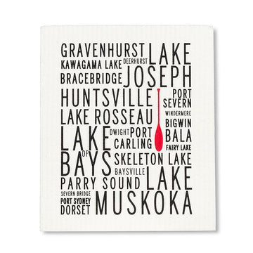 Muskoka Lakes Dishcloths Set of 2 - Handmade Canadian dishcloth set with unique Muskoka lakes names design, perfect gift.