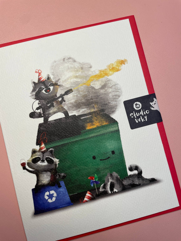 Greeting Card - Dumpster Fire Raccoons