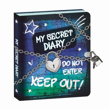 Lock & Key Diary: My Secret Keep Sake - Handmade Canadian lock and key diary with blue starry cover, unique secret keep-sake gift for kids.
