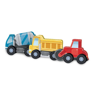 Puzzle And Play: Construction Site - Handmade wooden construction vehicles toy set with cement mixer, dump truck, and tractor, Canadian gift.
