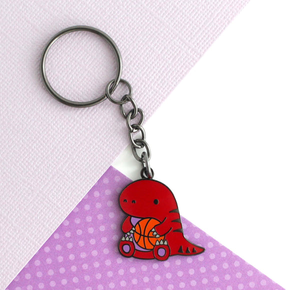 Toronto Raptor with a Basketball Enamel Keyring