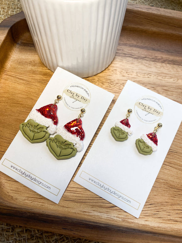 Mean One Grinch - Winter Christmas Polymer Clay Earrings