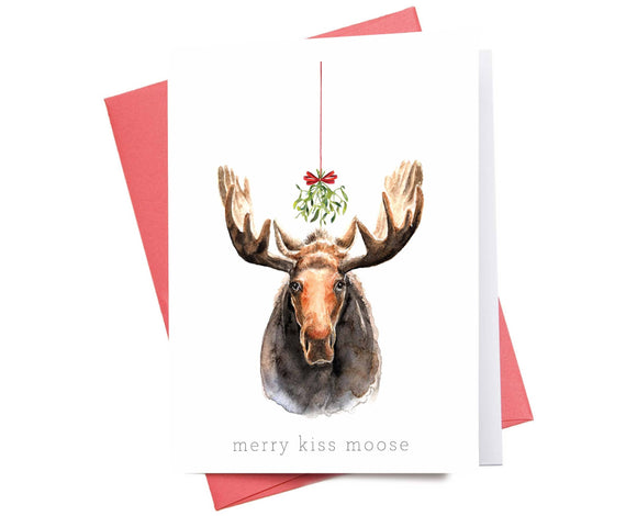 Merry Kiss Moose | Christmas Greeting Card