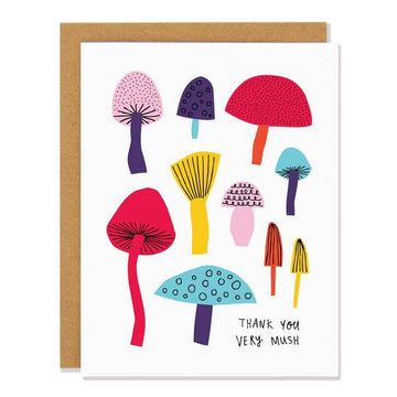 Mushrooms Thank You Card - Handmade Canadian thank you card featuring colorful, whimsical mushroom illustrations, unique gift design.