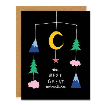 Baby Mobile Card - Handmade Canadian baby mobile card with moon, stars, trees, and mountains design, unique gift.