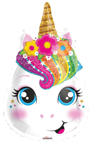Other 18" Kids Helium Balloons - 18" handmade Canadian unicorn face helium balloon with colorful floral horn and big blue eyes, unique gift.