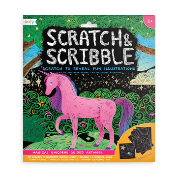 Scratch & Scribble Art Kit - Magical Unicorn - Scratch & Scribble Art Kit with handmade magical unicorn design, unique Canadian gift for kids ages 5-7.