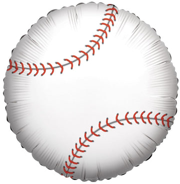 Sports Helium Balloons (various styles) - Round white helium balloon designed like a baseball with red stitching details.