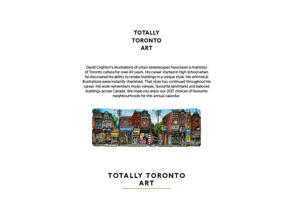 2027 Toronto Neighbourhood Calendar - 12" X 9"