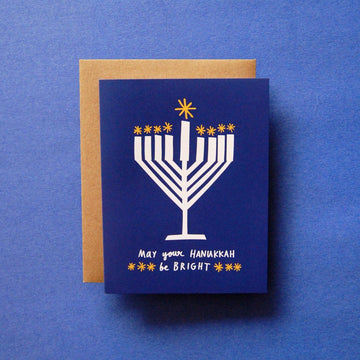Menorah Card Set - Handmade Canadian Hanukkah card with gold foil menorah design, unique gift for the holiday.