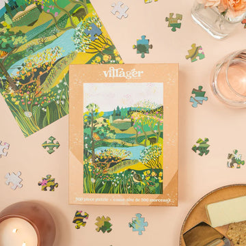 Villager Puzzles | Okanagan Valley | 500-Piece Puzzle for Adults - Villager Puzzles Okanagan Valley 500-piece handmade Canadian puzzle gift with colorful landscape illustration.