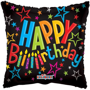 Happy Birthday On Black - Air Balloon on a Stick