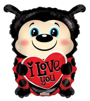 I Love You Helium Balloons (assorted styles) - Handmade Canadian ladybug helium balloon holding a red heart with "I Love You" text, unique gift design.