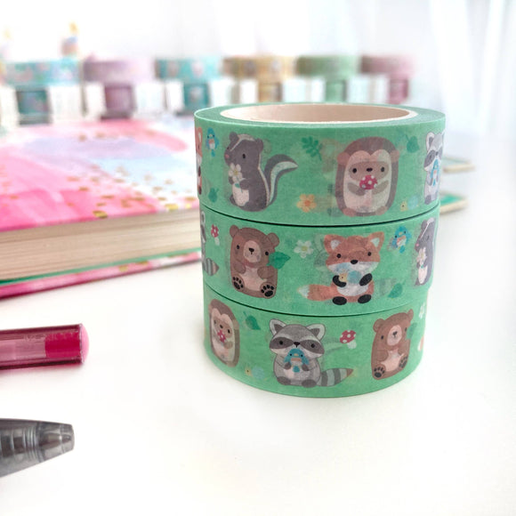 Woodland Animal Washi Tape: Bear, Fox, Hedgehog, Raccoon