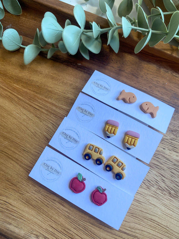 School Teacher Earrings - Polymer Clay Studs