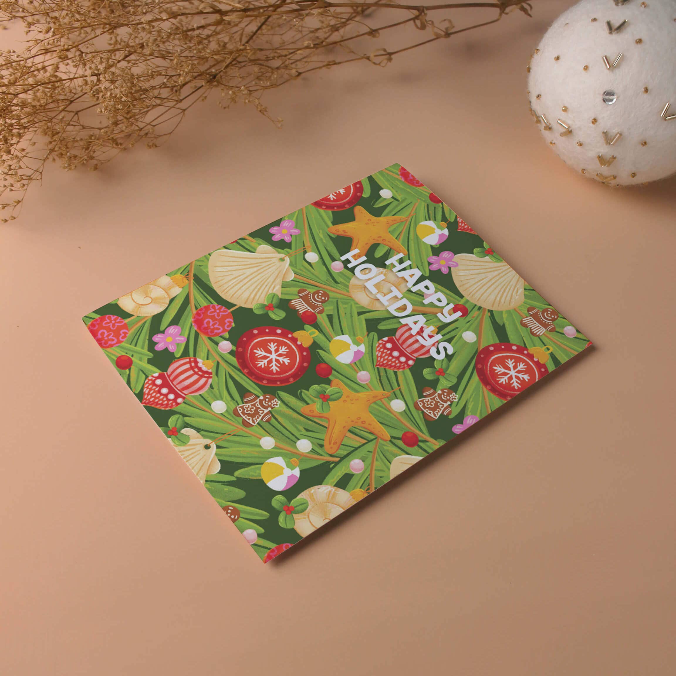 Let's Shellebrate Tree Decorations - - Illustrated Holiday Card